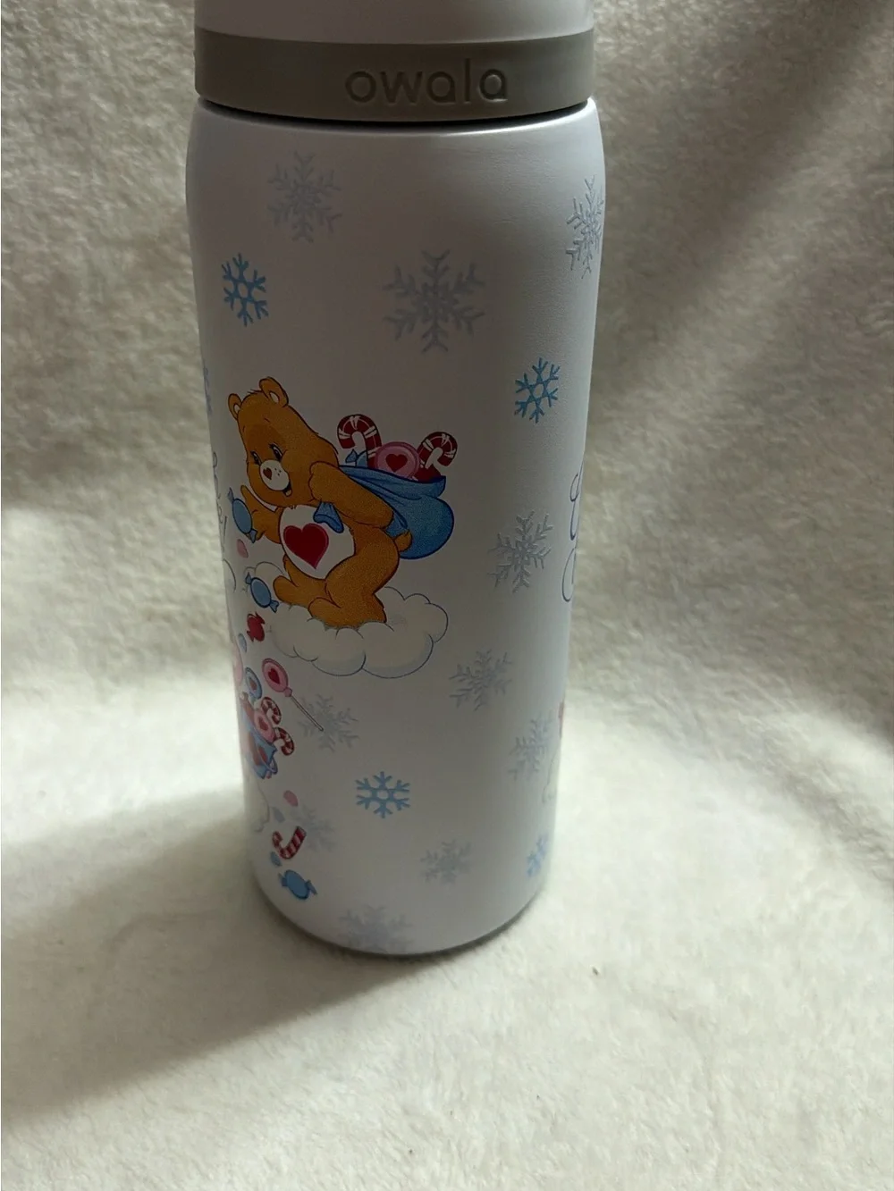 Thermal Kids Water Bottle - White with Pink & Brown Bear Design